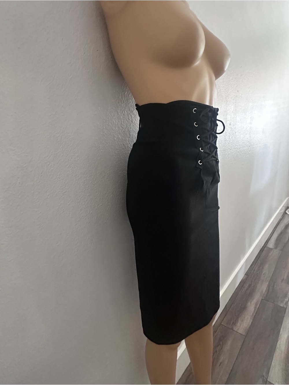 Vintage 90s Klaxons Black Corset Lace-Up High Waist Pencil Skirt Size Small Goth - Picture 3 of 11